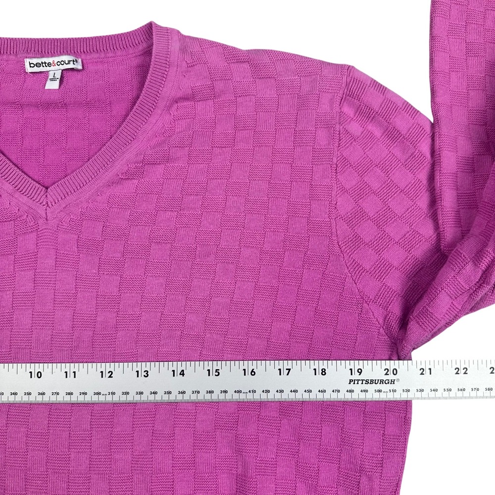 Bette & Court Womens L Checkered V Neck‎ Long Sleeve Pullover Sweater Pink - Picture 3 of 10